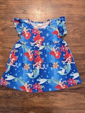 Sz 4T Girls' Little Mermaid Blue Flutter Sleeve Dress